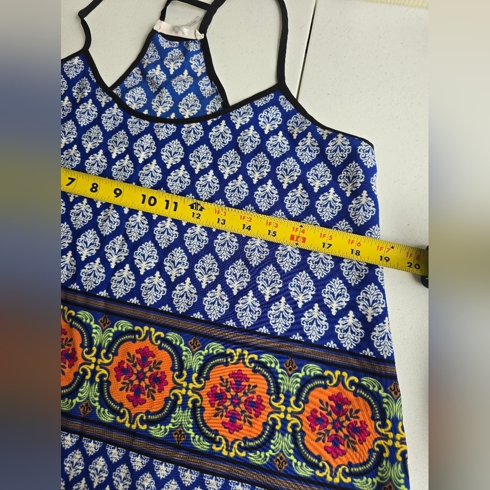 Love Treeblue camisole top with white diamond pattern colorful border size S r - Picture 3 of 6